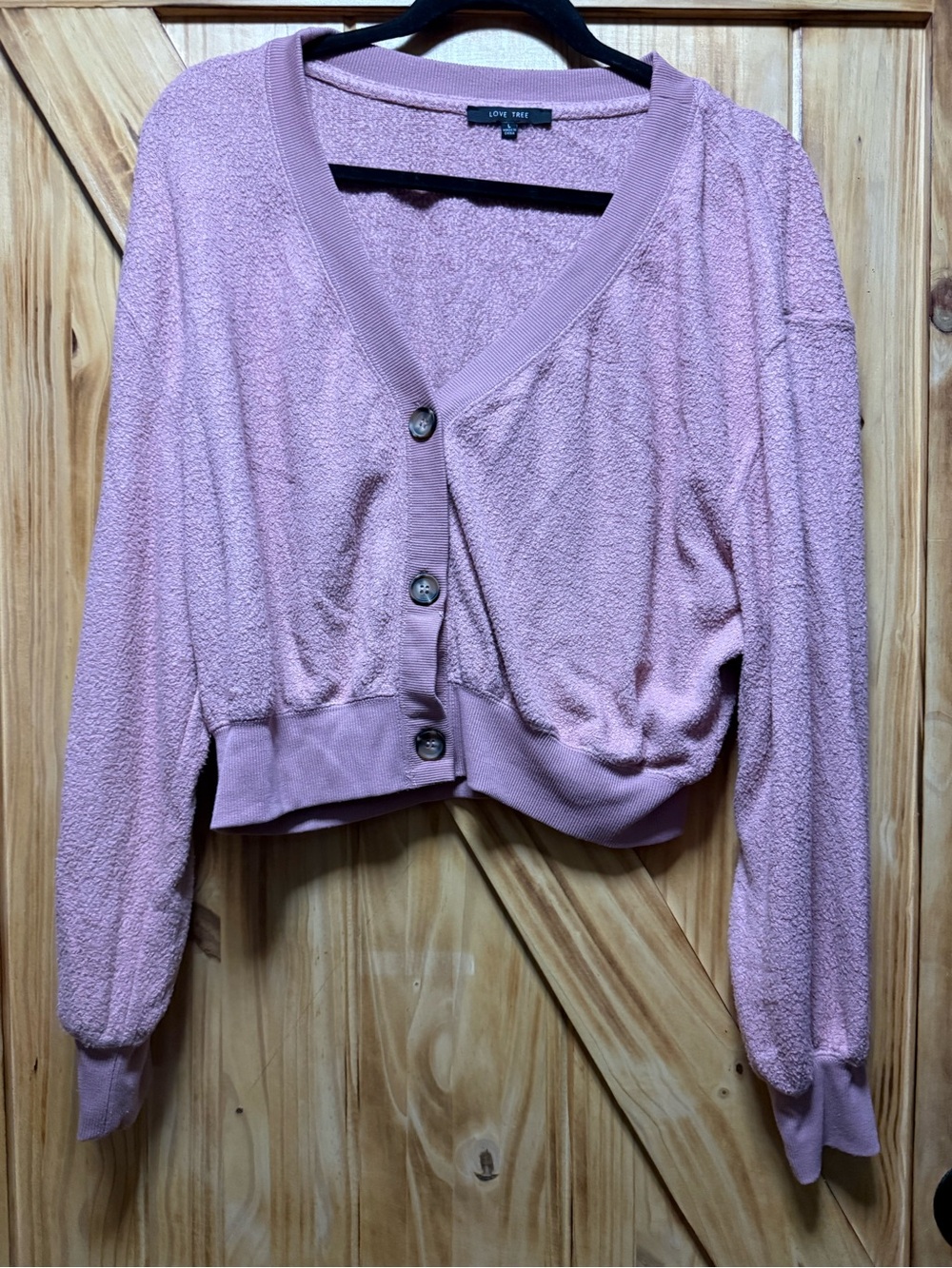 Love Tree Dusty Pink Cropped Button Cardigan